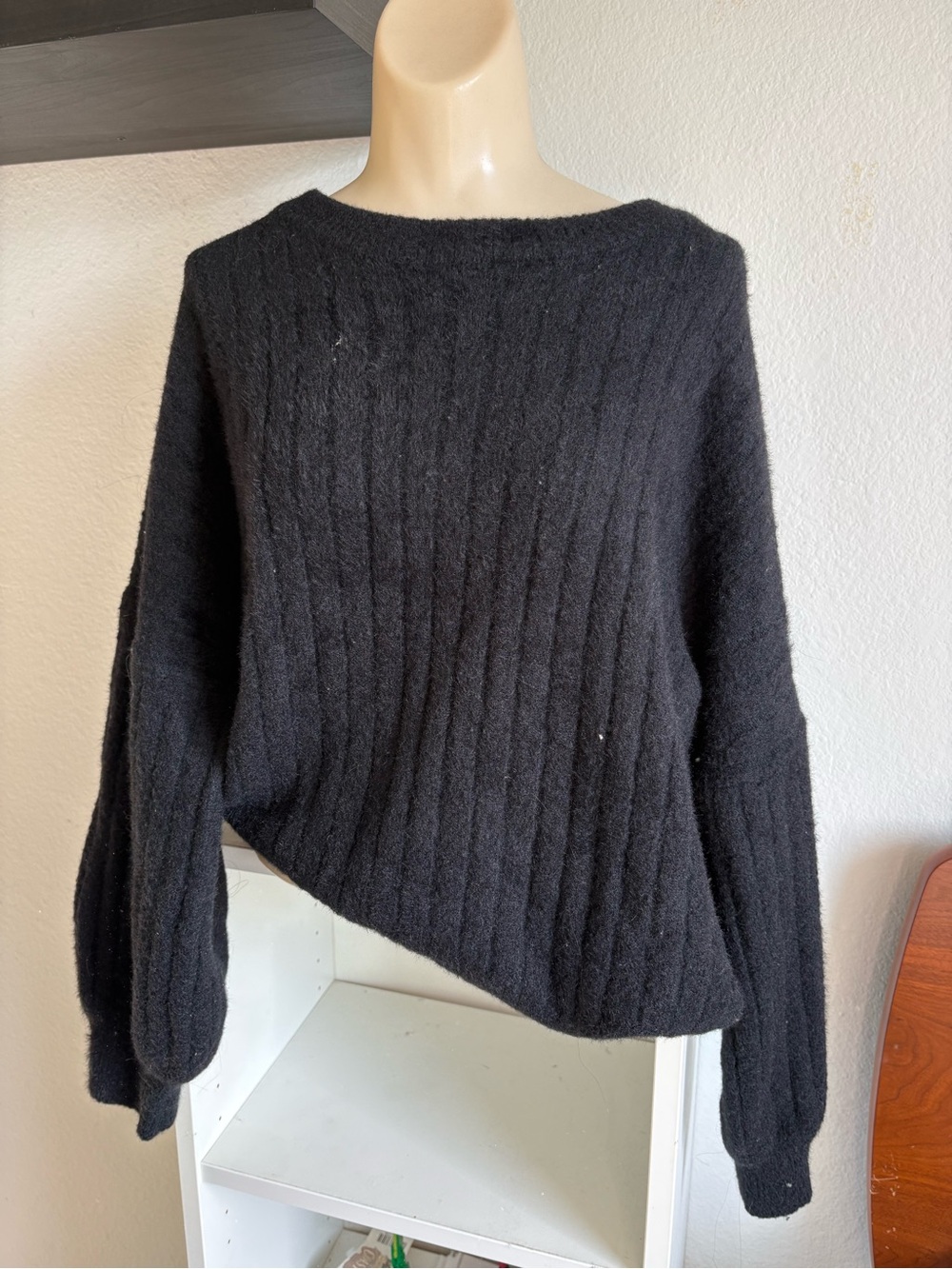SO Black Ribbed Scoop-Neck Sweater
